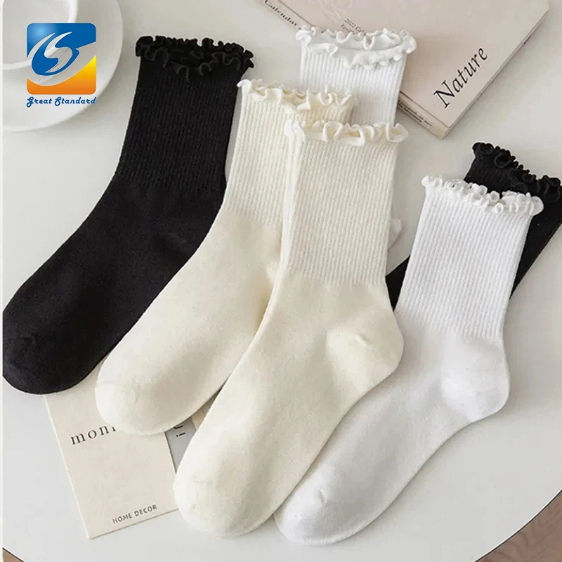 Chaussettes à la mode pour femmes, manchette à volants, 2024